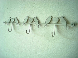 Patère 3 crochets en métal coeurs et oiseaux