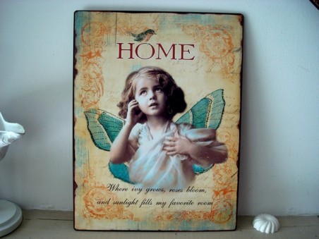 Plaque murale déco fillette papillon "Home"