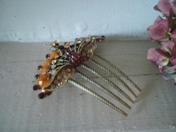 Peigne à cheveux bijou en forme de paon