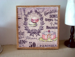 Tableau en toile de jute aux macarons rose style années 50