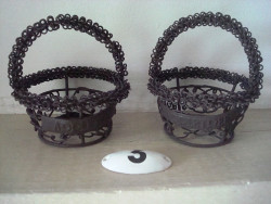 Duo de minis paniers ronds en fil de fer aspect vieilli style champêtre