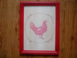 Cadre déco en bois décor poule rouge ambiance campagne