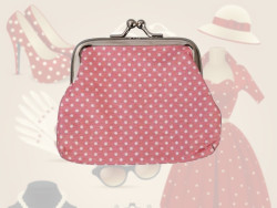 Petit porte monnaie vintage rose à pois blancs