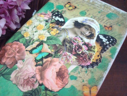 Carnet original fantaisie au décor femme, roses et papillons