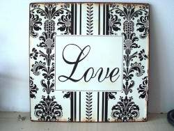 Plaque décorative rétro "Love" en noir & blanc