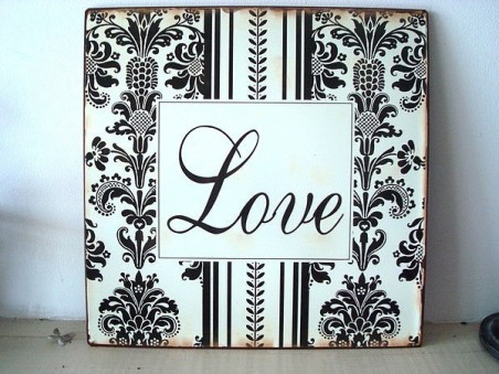 Plaque décorative rétro "Love" en noir & blanc
