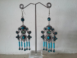 Boucles d'oreilles vintage pendant perles bleu turquoise