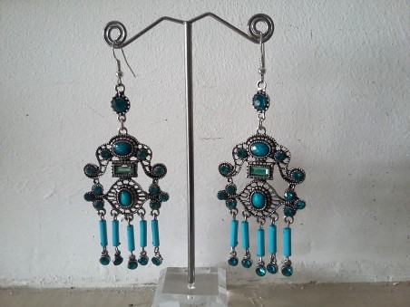 Boucles d'oreilles vintage pendant perles bleu turquoise