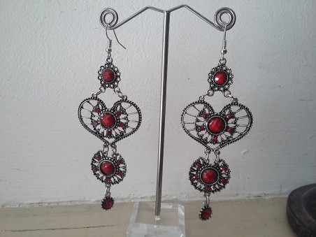 Boucles d'oreilles vintage pendant perles rouges bordeaux