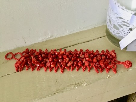 Bracelet fantaisie perles coloris corail tressées