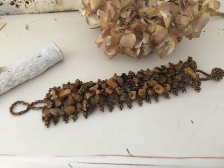 Bracelet fantaisie perles façon oeil du tigre tressées