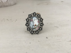 Bague réglable au motif Tour Eiffel et fleurs