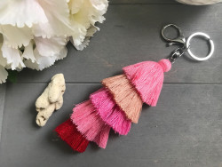 Bijou de sac et porte clés multi pompons camaïeu de bleus