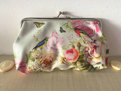 Grand porte monnaie vintage aux oiseaux et aux fleurs