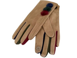 Gants camel pour femmes aux 3 pompons et doigts multicolores