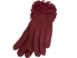 Gants femme coloris bordeaux avec moumoute style mouton frisé