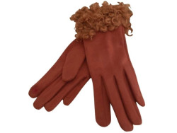 Gants femme coloris brique avec moumoute style mouton frisé