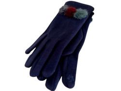 Gants femme coloris bleu marine aux 3 pompons