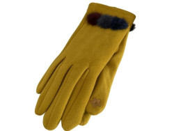 Gants femme coloris moutarde aux 3 pompons