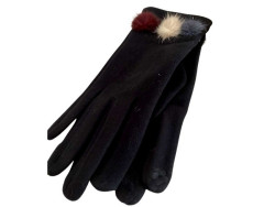 Gants femme coloris noir aux 3 pompons