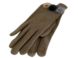 Gants femme coloris beige aux 3 pompons