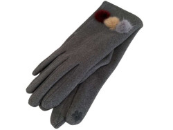 Gants femme coloris gris aux 3 pompons