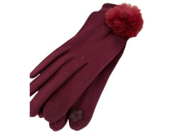 Gants femme au pompon fourrure bordeaux