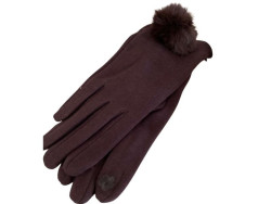 Gants femme au pompon fourrure chocolat