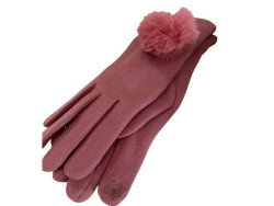 Gants femme au pompon fourrure rose