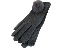 Gants femme au pompon fourrure gris chiné
