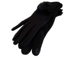 Gants femme au pompon fourrure noir