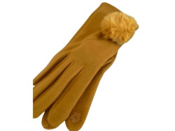 Gants femme au pompon fourrure moutarde