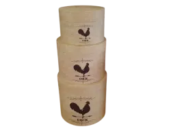Ensemble de trois boîtes au décor coq, déco campgne
