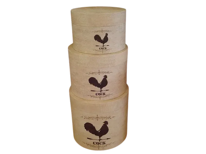 Ensemble de trois boîtes au décor coq, déco campgne